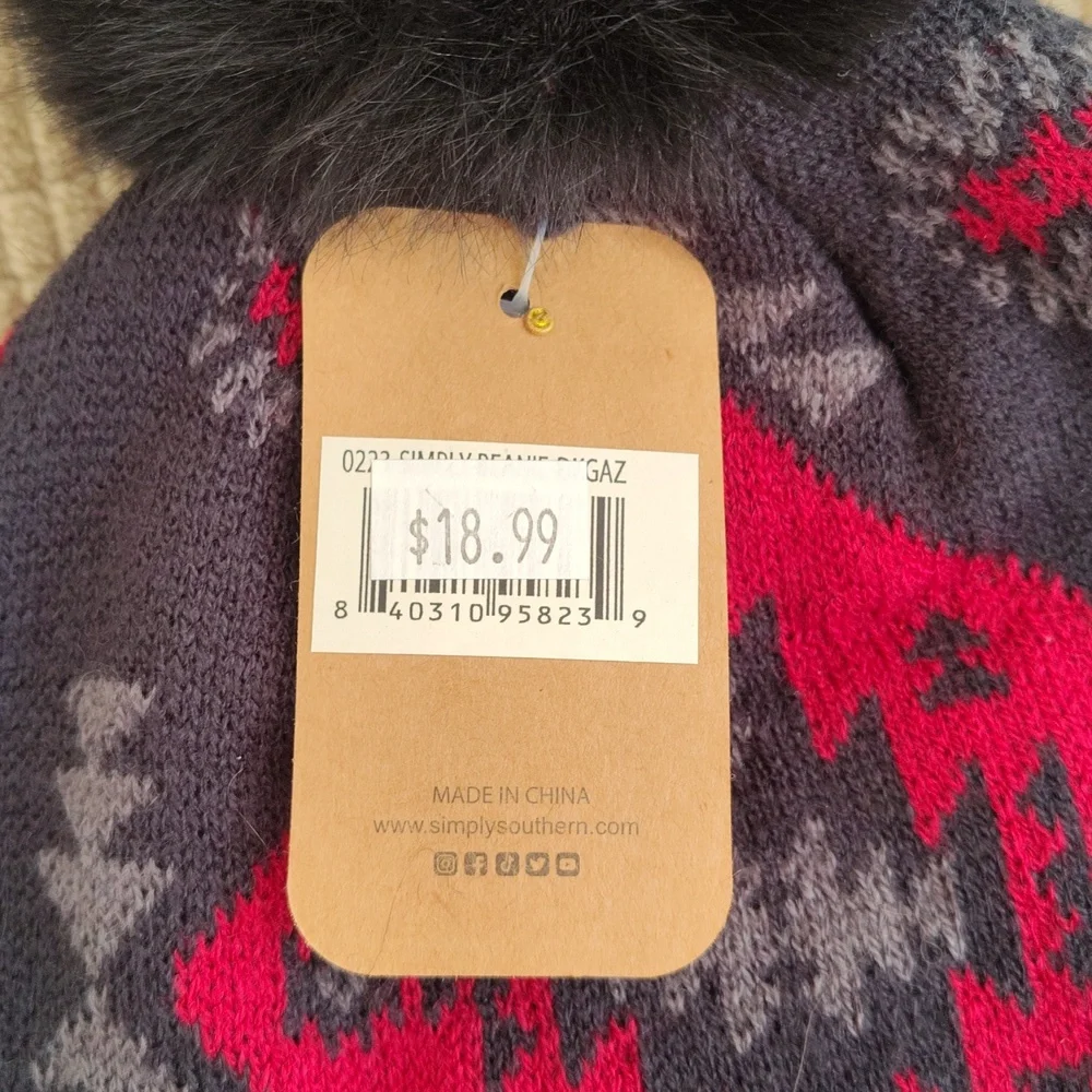 NWT Simply Southern SIMPLY BEANIE 0223 Aztec‎ Print Beanie with Pompom
